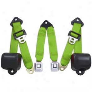 Rear Metal Push Button 3 Point Retractable Belts, Lime Green