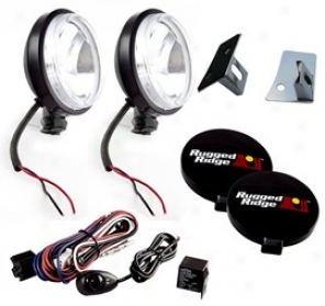 Rugged Ridge (9-piece) Windshield Fog Light Kit Attending Stainless Light Mountts