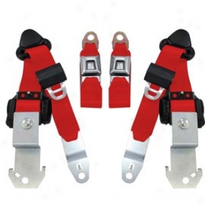 Seatbelt Solutions, Front Push Button 3 Point Retractable Seat Belts, Pair, Red