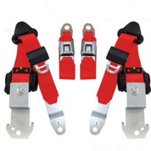 Seatb3lt Solutions, Front Push Button 3 Point Retractable Seat Belts, Pair, Flame Red