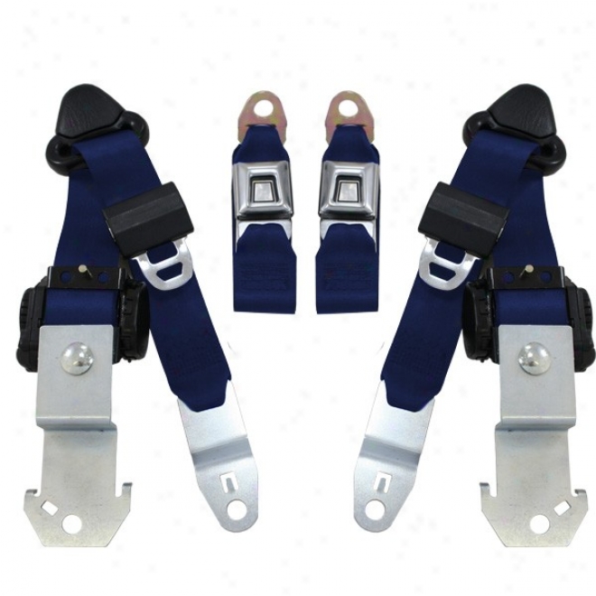 Seatbelt Solutions, Front Importune Button 3 Point Retractable Seat Belts, Dark Blue