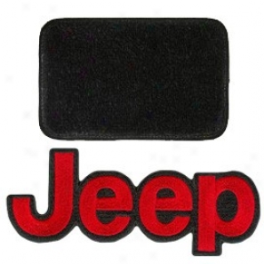 Ultimat Floor Mats Front Pair Black With Red Jeep Logo & Driver's Left Foot Rest