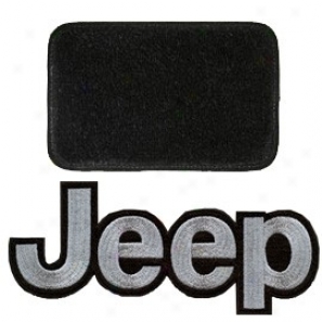 Ultimat Floor Mats Front Pair Black With Silver Jeep Logo & Driver's Left Folt Rest