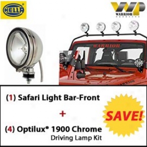 Warrior Safari Front Loose Bar With Hella Optilux 1900 Chrome Driving Lamp Kits