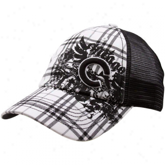 '47 Brand Chiczgo Cubs Black-white Suffilk Closer Plaid Stretch Fit Ensnare Adjustable Trucker Hat