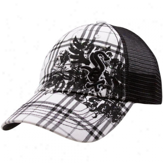 '47 Brand Chicago White Sox Black-white Suffolk Closer Plaid Stretch Fit Meh Adjustable Trucker Hat