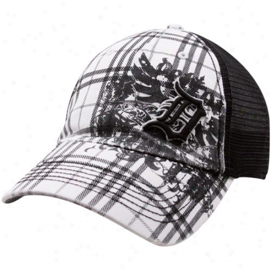 '47 Brand Detriot Tigers Black-white Suffolk Closer Plaid Stretch Fit Mesh Adjustwble Trucker Hat