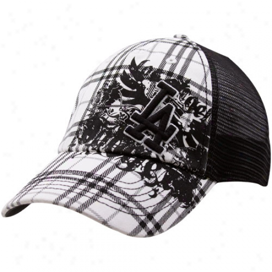 '47 Brand L.a. Dodgers Black-white Suffolk Closer Plaid Stretch-fif Mesh Adjustable Trhcker Hat