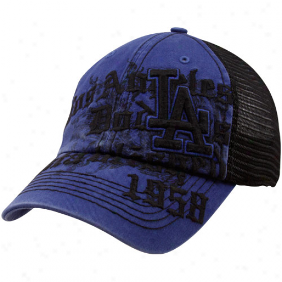 '47 Brand L.a. Dodgers Navy Blue Closer Motto Mesh Back Flex Fit Hat
