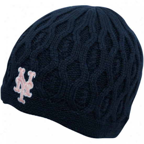 '47 Brand Ndw York Mets Ladies Navy Blue Ella Knit Beanie