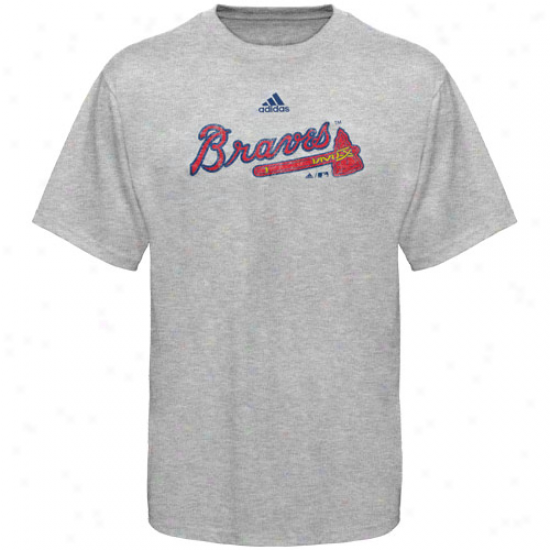 Adidas Atlanta Braves Yoouth Ash Distressed Logo T-shirt