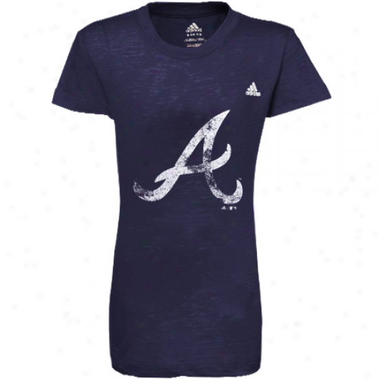 Adidas Atlanta Braves Youth Girls Navy Blue Distressed Logo Burnout T-sgirt