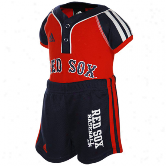 Adidas Boston Red Sox Newborn Red-navy Blue Creeper & Jersey Short Set
