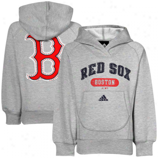 Adidas Boston Red Sox Youht Girls Ash Pop Over Shawl Collar Pullover Hoody