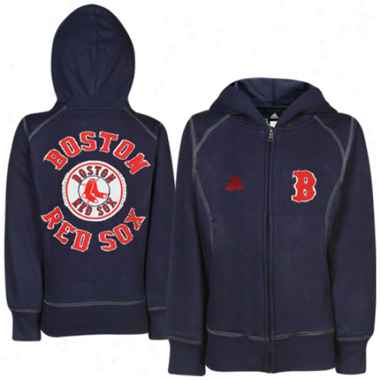 Adidas Boston Red Sox Youth Glrls Navy Blue Fleece Full Zip Hoody