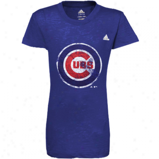 Adidas Chicago Cubd Youth Girls Royal Blue Distressed Logo Burnout T-shirt