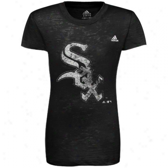 Adidas Chicago White Sox Youth Girls Black Distressed Logo Burnout T-shirt