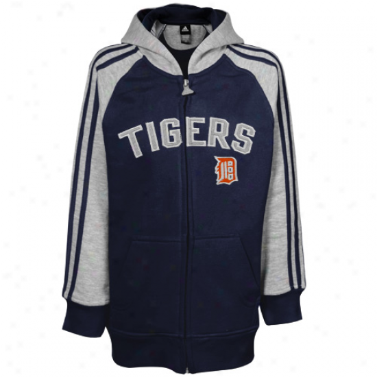 Adidas Detroit Tigers Preschool Navy Blue-ash 3-stripe Raglan Full Zip Hoody Sweatshirt