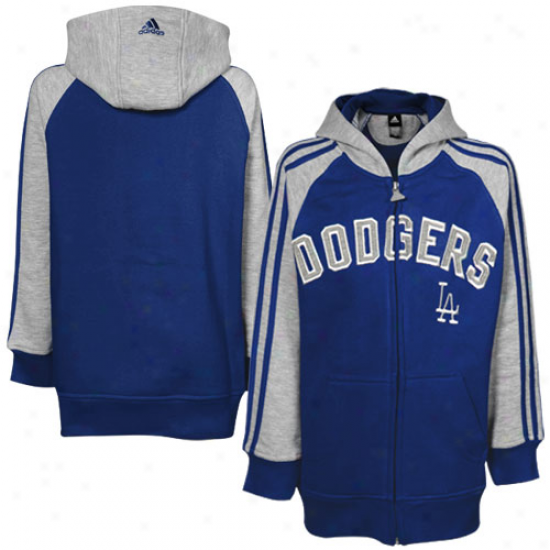 Adidas L.a. Dodgers Preschool Royal Blue-ash 3-stripe Raglan Full Zip Hoidy Sweatshirt