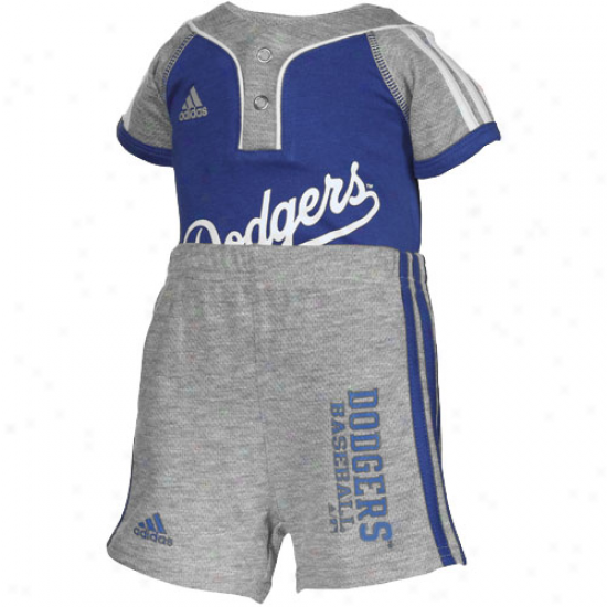 Adidas L.a. Dodgers Royal Blue-ash 2-piece Jersey Creeper & Shorts Set