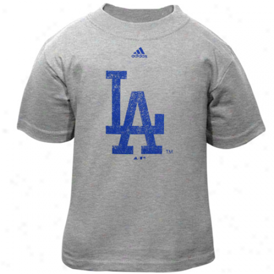 Adidas L.a. Dodgers Toddler Ash Distressed Logo T-shirt