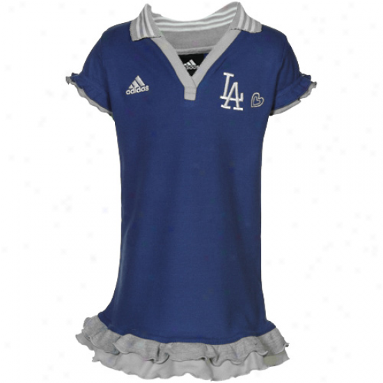 Adidas L.a. Dodgers Toddler Girls Dodger Blue Ruffled Polo Dress