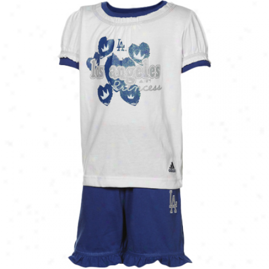 Adidas L.a. Dodgers Tlddler Girls White-royal Blue Princess T-shirt & Short Sharpen