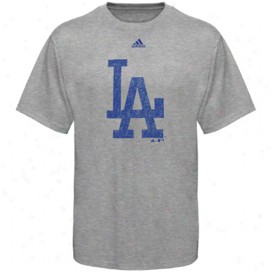 Adidas L.a. Dodgers Youth Ash Distressed Logo T-sjirt