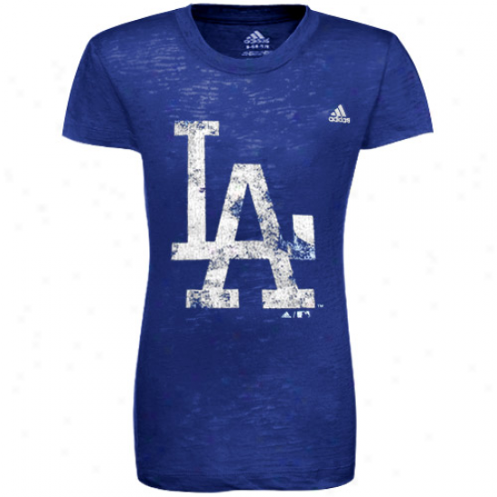 Adidas L.a. Dodgers Youth Girls Royal Blue Distressed Logo Burnout T-shirt