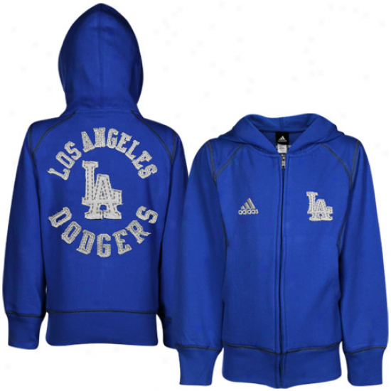 Adidas L.a. Dodgers Youth Girls Royal Blue Fleece Full Zip Hoody