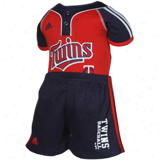 Adidas Minnesota Twins Infant Red-navy Blue 2-piece Jersey Creeper & Shorts Set