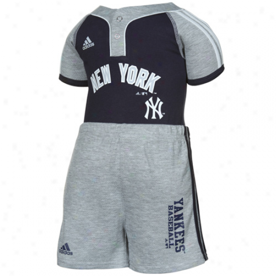Adidas New York Yankees Navy Blue-ash 2-piece Jersey Creeper & Shorts Set