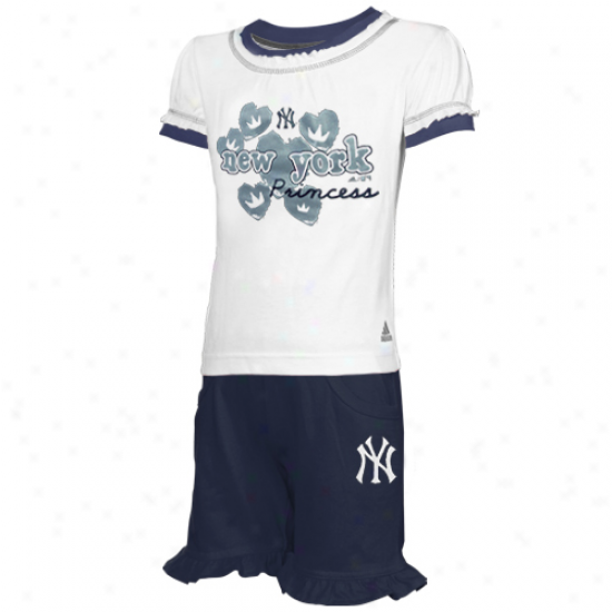 Adidas Novel York Yankees Preschool Girls White-navy Blue Princess T-shirt & Shorts Set