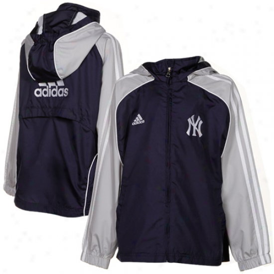 Adidas New York Yankees Youth Navy Blue-gray Travel Top Full Zip Hoory Jacket