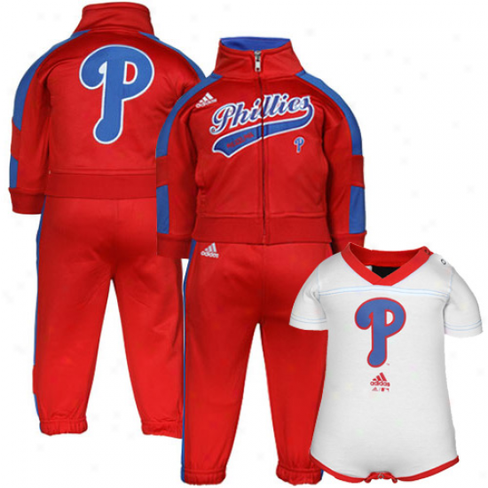 Adidas Philadelphia Phillies Infant Red Jacket, Pant & Creeper Set