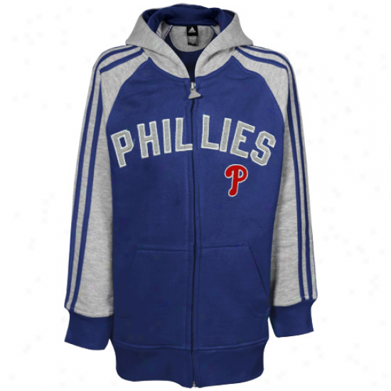 Adidas Philadelphia Phillies P5eschool Royal Blue-ashh 3-stripe Raglan Full Zip Hoody Sweatshirt