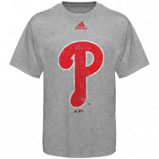 Adidas Philadelphia Phillies Youth Ash Distressed Logo T-shirt