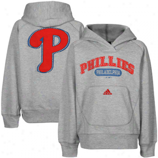 Adidas Philadelphia Phillies Youth Girls Ash Pop Over Shawl Collar Pullover Hoodie