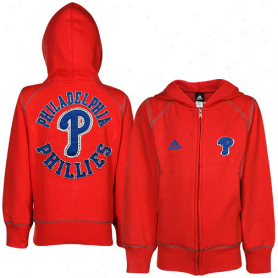 Adidas Philadelphia Phillies Youth Girls Red Fleece Full Zip Hoody