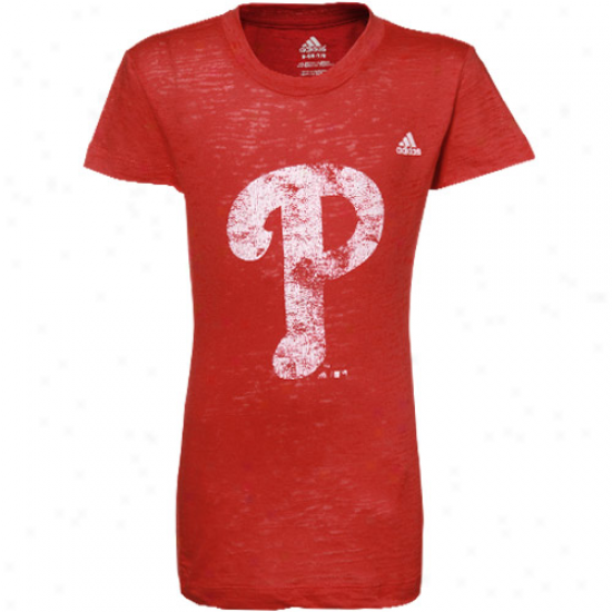 Adidas Philadelphia Phillies Youth Girls Red Distressed Logo Burnout T-shirt