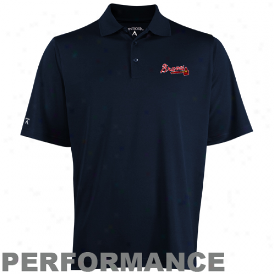 Antigua Atlanta Braves Navy Blue Pique Performance Polo