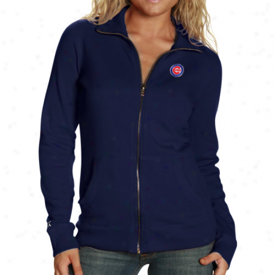 Antigua Chicago Cubs Laddies Navy Blue Change Full Zip Sweatshirt