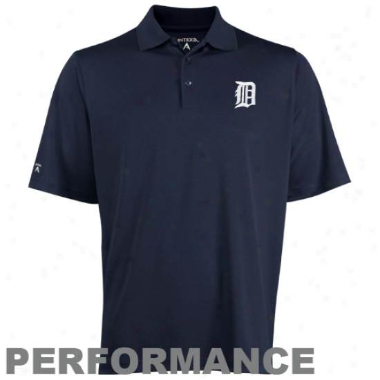 Antigua Detroit Tigers Navy Blue Pique Performanec Polo