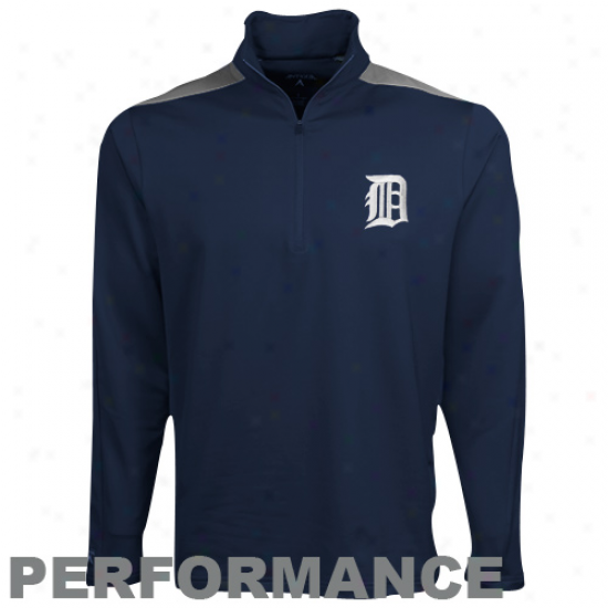 Antigua Detroit Tigers Nayv Blue Succeed Quarter Zip Performance Pullover Jacket