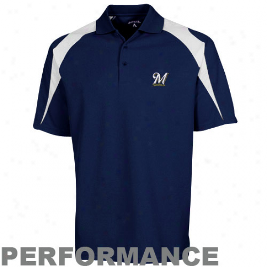 Antigua Milwaukee Brewers Navy Blue Innovate Performance Polo