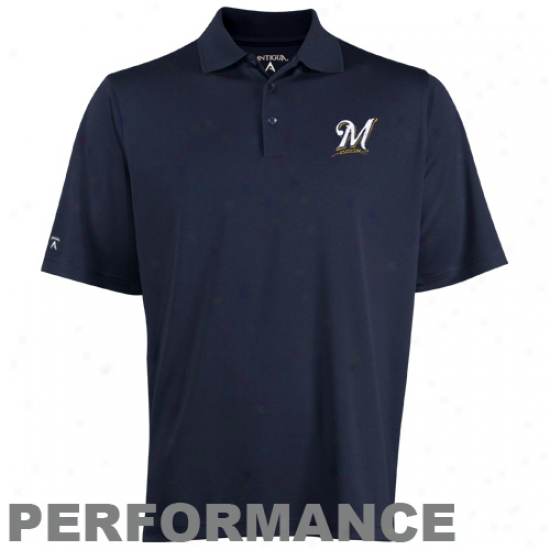 Antigua Milwaukee Brewers Navy Blue Pique Performance Polo