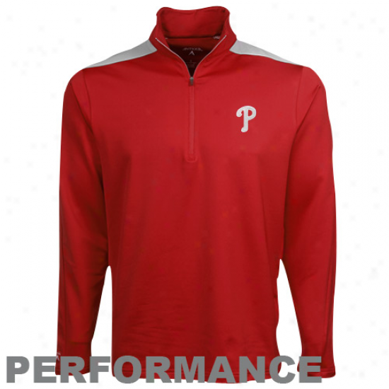 Antigua Philadelphia Phillies Red Succeed Quarter Zip Performance Pullover Jacket
