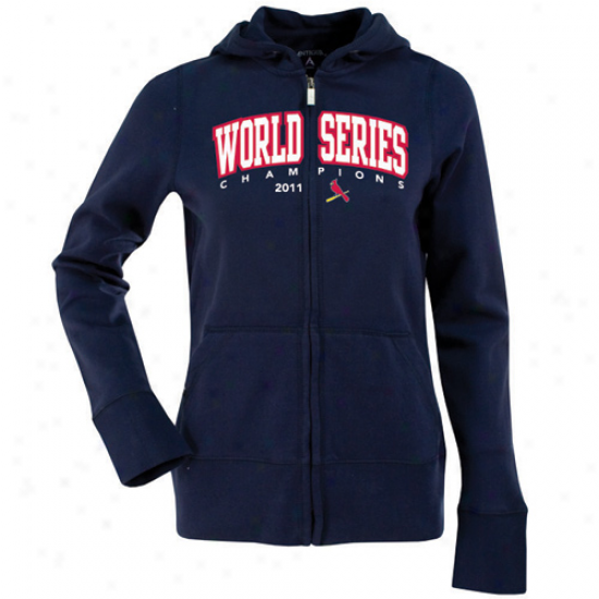 Antigua St. Louis Cardinals Ladies Navy Blue 2011 World Series Champions Signature Full Zip Hoodie Sweatshirt