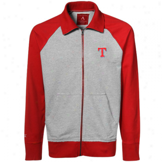 Antigua Texas Rangers Ash-red Ignition Full Zip Jacket