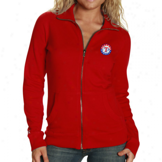 AntiguaT exas Rangers Ladies Red Revolution Full Zip Sweatshirt